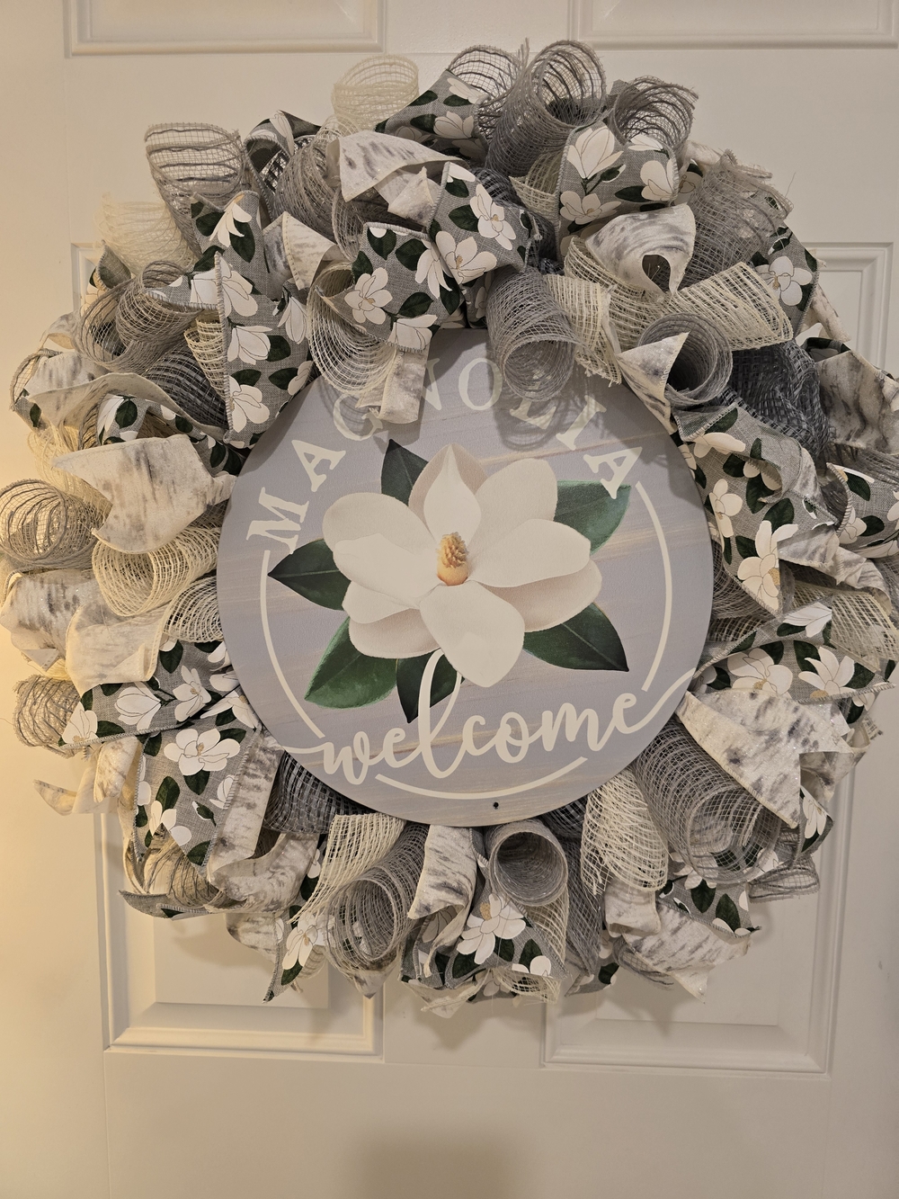Welcome Magnolia Floral Holiday Wreath